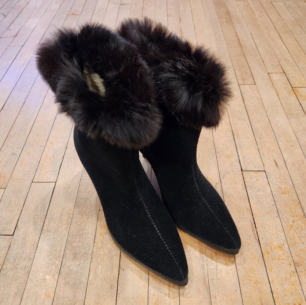 Vintage Eskiloos Fur-Trimmed Heeled Boots